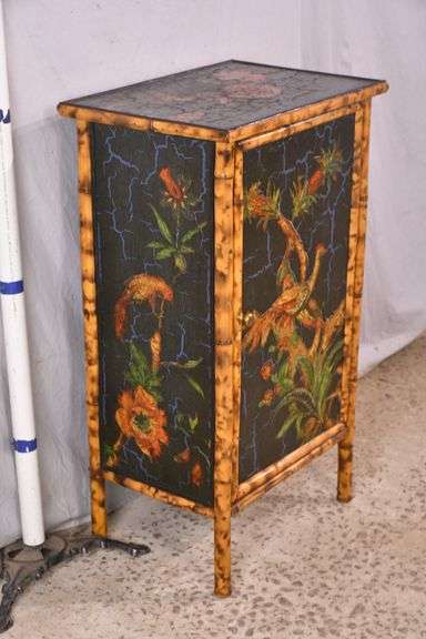 Decorated bamboo single door cabinet; 74-12797