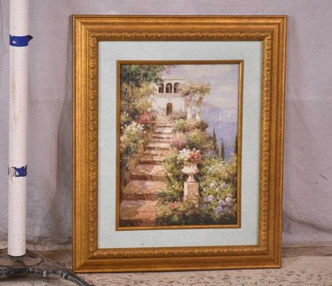 Small framed Mediterranean scene print; 1037-1137