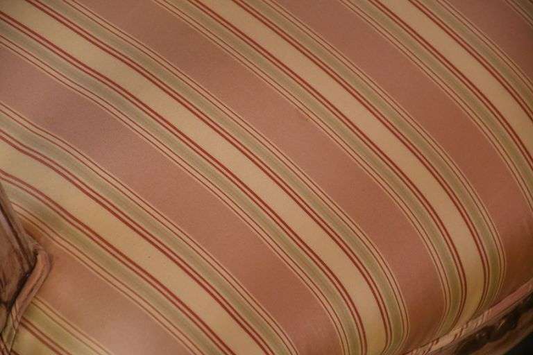 Pair of carved French style open armchairs with striped fabric; 68-6881