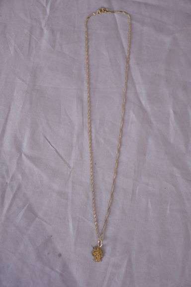 R&B 10kt gold necklace with unicorn head pendant; 13227-020