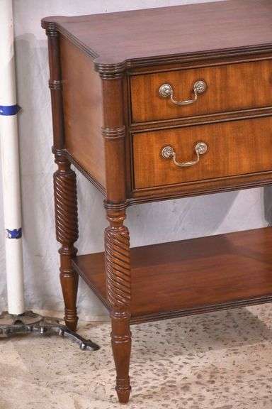 Ethan Allen mahogany two-tier 2 drawer side table; 74-12761
