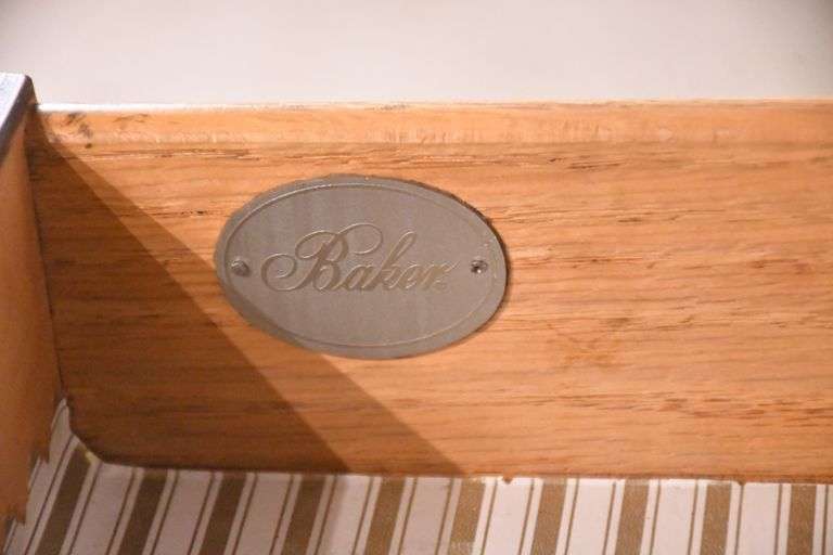 Baker burl walnut 4 drawer bachelor's chest with brushing slide; 68-6851