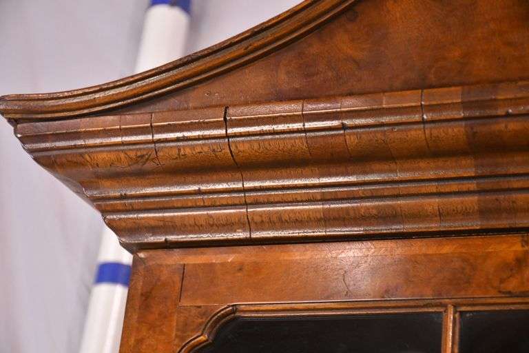 Inlaid burl walnut 2 part slant front secretary; 68-6921