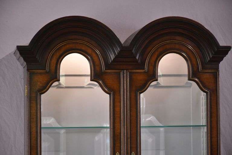 Inlaid burl walnut 2 part double bonnet top slant-front secretary; 68-6853