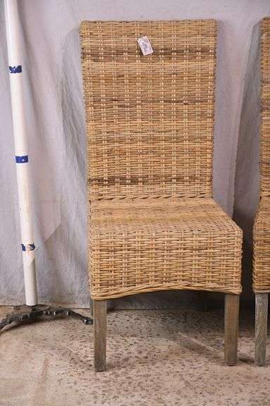 Pair of A & B Home woven dining chairs with distressed finish legs; 579-748B