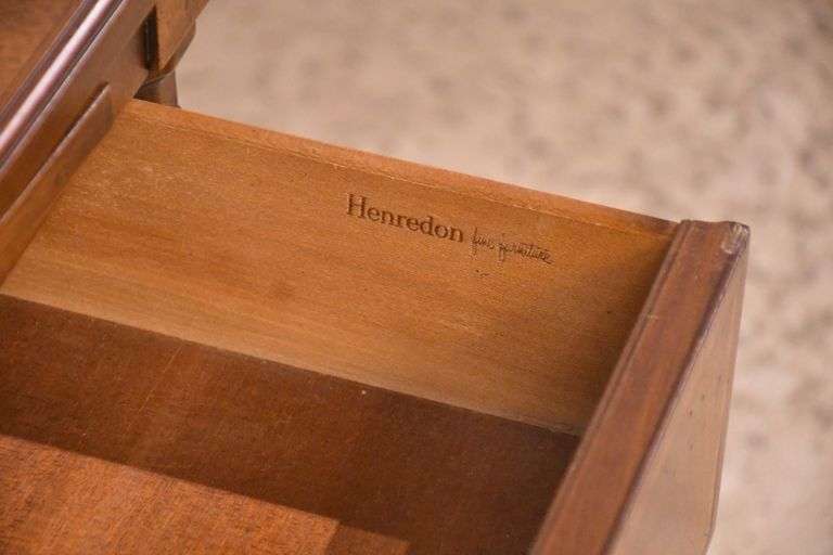 Henredon inlaid walnut 3 drawer bedside chest with brushing slide; 68-6865C