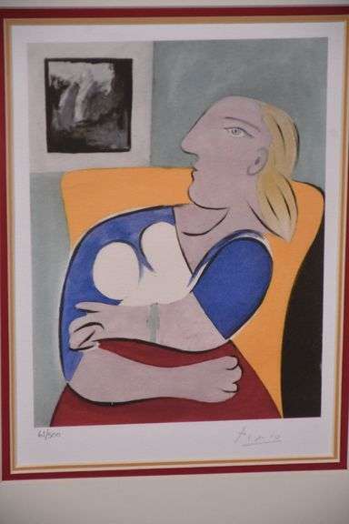 Limited edition framed giclee print "Woman in a Yellow Chair" by Pablo Picasso; 975-1776