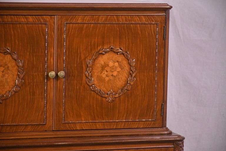Inlaid walnut French style chest on chest with fitted interior; 68-6878A