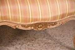 Pair of carved French style open armchairs with striped fabric; 68-6881