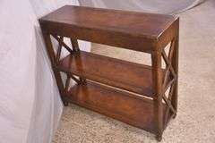 Campaign style three-tier bookcase console with 2 drawers; 68-6908