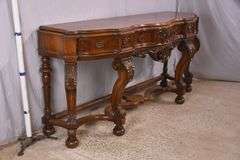 Carved walnut serpentine front 3 drawer sideboard; 74-12809A