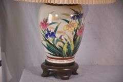 Oriental style floral ceramic lamp with shade; 17216-138
