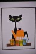 Two framed mid-century style atomic cat prints; 975-1809