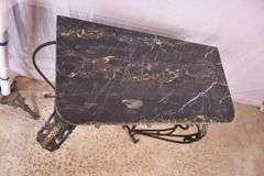 Black and gold iron console table with black marble top; 67-2712