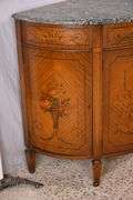 Butler Furniture decorated satinwood demilune server with marble top; 68-6581