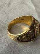 Ladies' 10kt gold Barnwell Highschool 1968 class ring with ruby center stone; 13227-027
