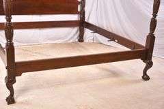 Carved mahogany king size 4 poster rice bed with rails; 68-6929