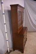 Early inlaid mahogany step-back secretary with flip-over writing board; 68-6992