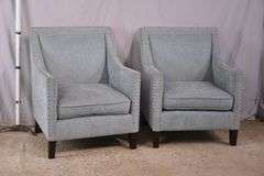 Pair of blue upholstered accent chairs with silver nail head trim; 68-6819