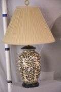 Pair of ceramic leaf-design lamps with shades; 68-6808