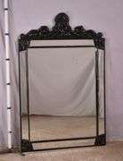 Large beveled mirror with black composite frame and beveled mirror trim; 1044-128