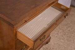 Baker burl walnut 4 drawer bachelor's chest with brushing slide; 68-6851