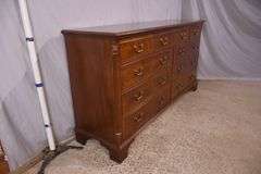 Ethan Allen inlaid crotch mahogany 9 drawer dresser; 68-6897C