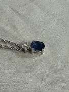 14kt white gold sapphire and diamond drop-pendant with Gorham sterling silver chain; 13227-007