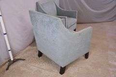 Pair of blue upholstered accent chairs with silver nail head trim; 68-6819