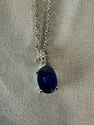 14kt white gold sapphire and diamond drop-pendant with Gorham sterling silver chain; 13227-007