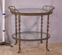 Oval two-tier iron server with glass top and shelf; 74-12789