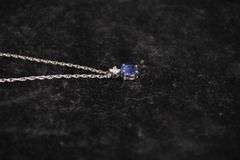14kt white gold sapphire and diamond drop-pendant with Gorham sterling silver chain; 13227-007
