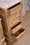 Pair of distressed silver stands with marble tops; 74-12765
