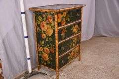 Decorated bamboo 4 drawer chest; 74-12796