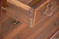 Early inlaid mahogany step-back secretary with flip-over writing board; 68-6992