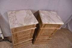Pair of distressed silver stands with marble tops; 74-12765