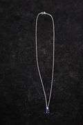 14kt white gold sapphire and diamond drop-pendant with Gorham sterling silver chain; 13227-007