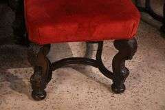 Set of 6 carved walnut dining chairs with red fabric; 74-12809E