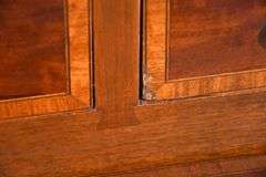 Early inlaid mahogany step-back secretary with flip-over writing board; 68-6992