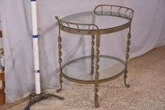 Oval two-tier iron server with glass top and shelf; 74-12789