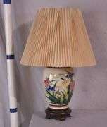 Oriental style floral ceramic lamp with shade; 17216-138