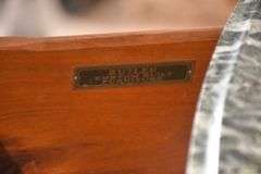 Butler Furniture decorated satinwood demilune server with marble top; 68-6581