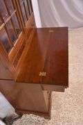 Early inlaid mahogany step-back secretary with flip-over writing board; 68-6992