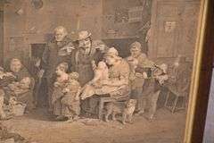 Framed vintage engraving "The Blind Fiddler" by David Wilkie; 336-4476