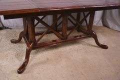 Distressed trestle base dining table with 2 leaves; 68-6842