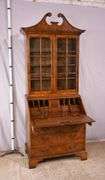 Inlaid burl walnut 2 part slant front secretary; 68-6921