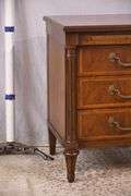 Henredon inlaid walnut 3 drawer bedside chest with brushing slide; 68-6865C