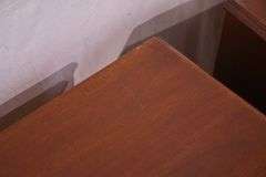 Pair of Ethan Allen inlaid mahogany 4 drawer bowfront bedside chests; 68-6897D