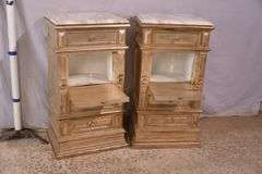 Pair of distressed silver stands with marble tops; 74-12765