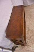 Campaign style three-tier bookcase console with 2 drawers; 68-6908